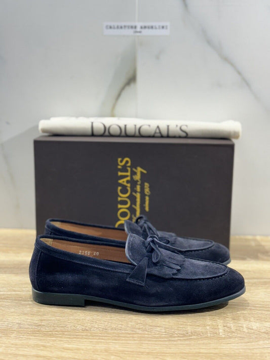 Doucal’s Mocassino Uomo Bokeh Suede Blu  Ultra Flexible Luxury Men  40