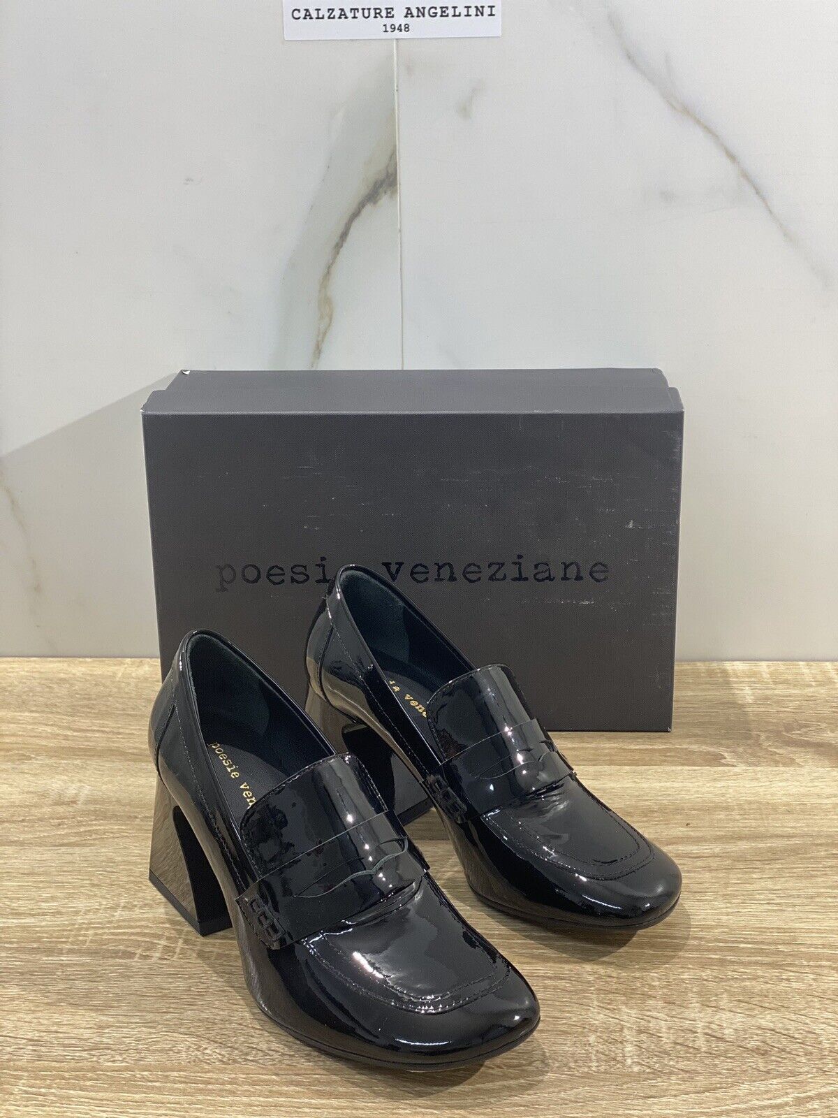 Poesie Veneziane mocassino donna in vernice Nero con tacco 39