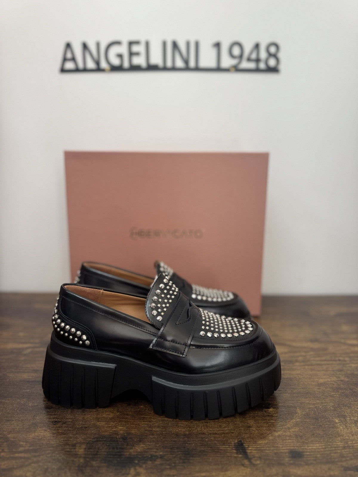 Bervicato Mocassino Pelle Nero Borchie  Zeppa Extra Light Casual Donna 36.5