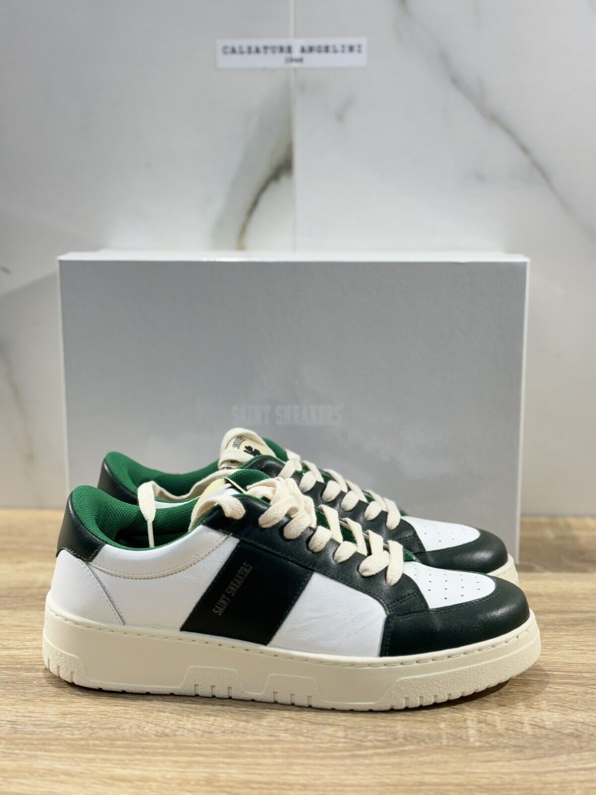 Saint Sneakers Uomo Tennis Club Pelle Verde Bianca Casual Shoes Made In Italy 44