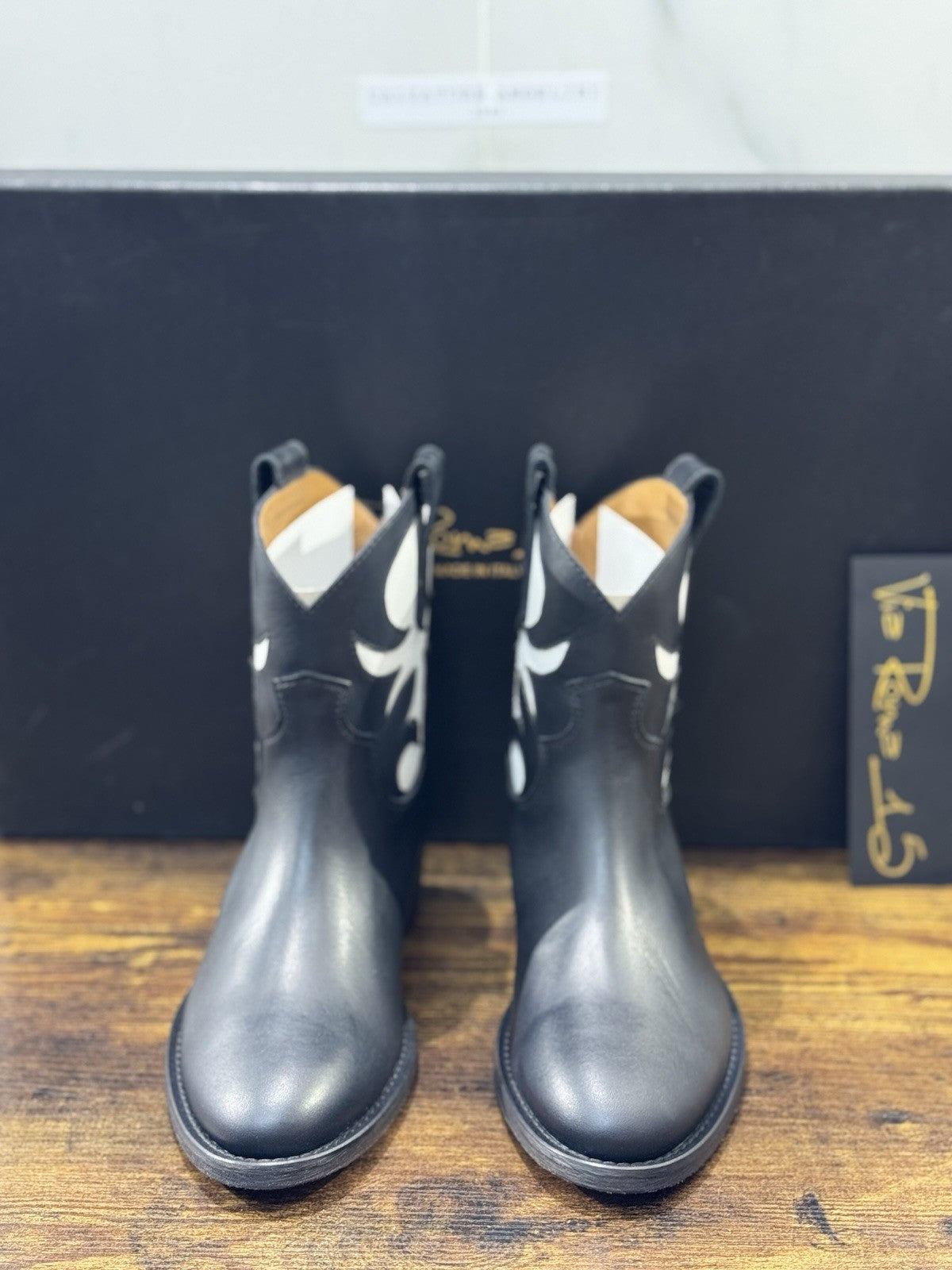 Via Roma 15 Texano Pelle Nero Bianco Casual Texan Boot Donna 41