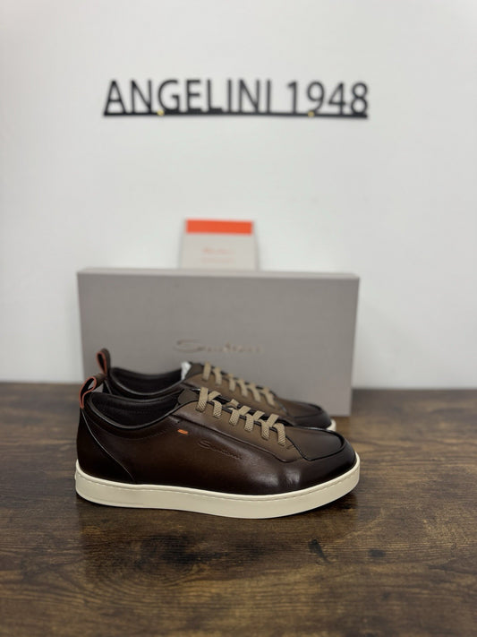 Santoni Sneaker Pelle Marrone Anticata A Mano   Luxury Scarpa Santoni Uomo 39.5