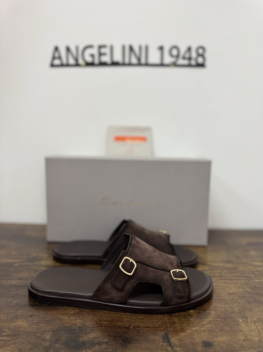Santoni Sandalo Double Buckle Suede Marrone Luxury Santoni Sandalo Uomo 41.5