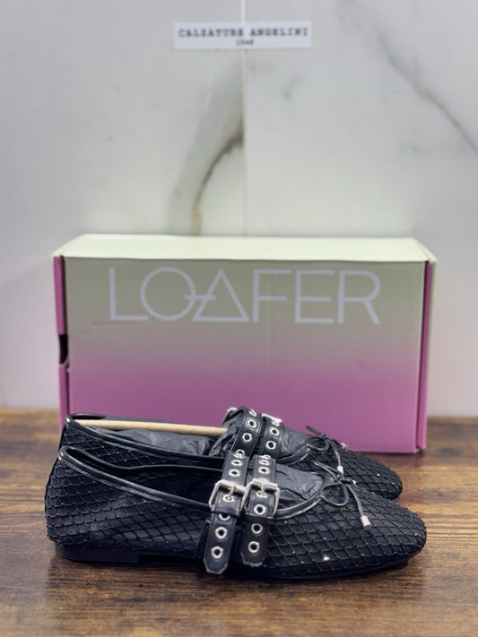 Ballerina Loafer Misty  Pelle Nero    Intrecciata Donna 37