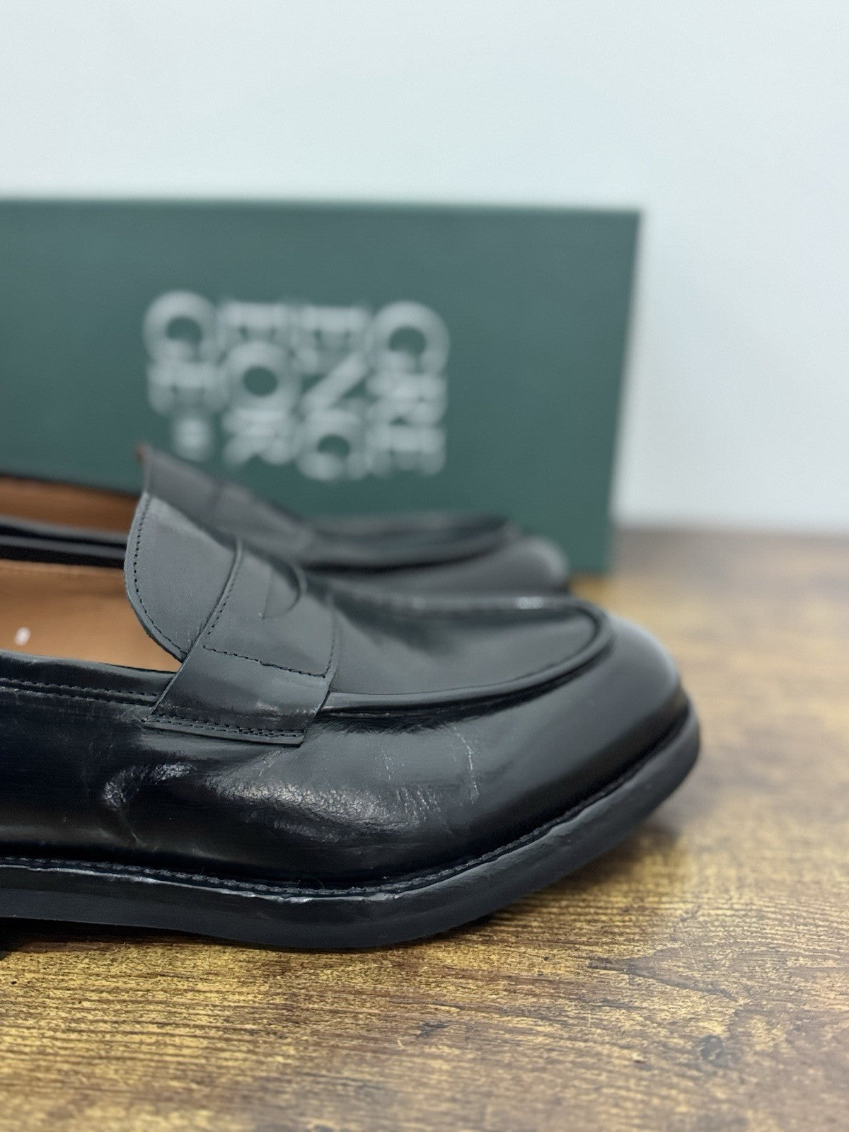Green George Mocassino Washed  Pelle Nero  Fondo Vibram  In Italy Uomo 43