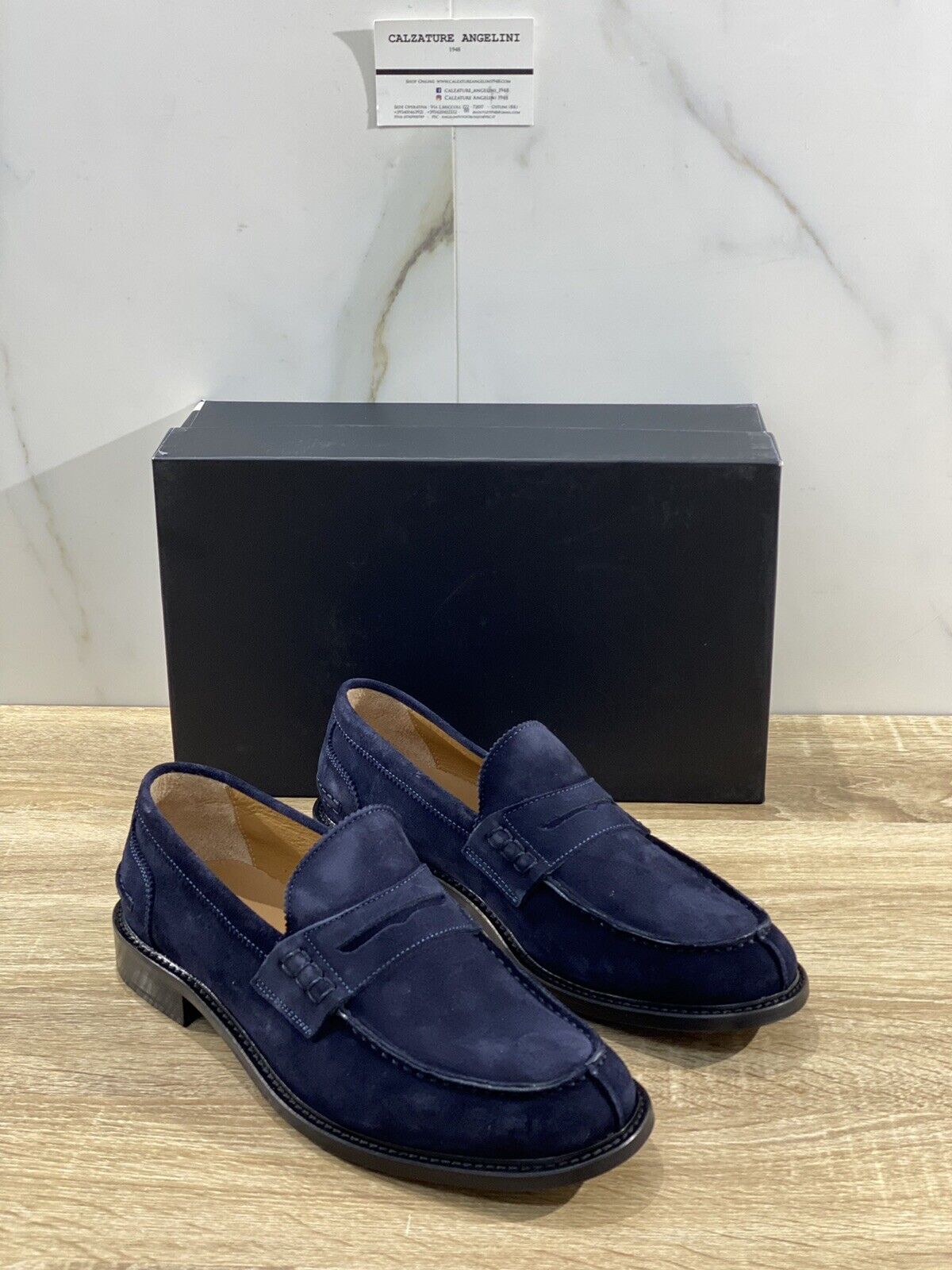 Brugnoli Mocassino uomo in suede blu luxury men loafer fondo cuoio 40