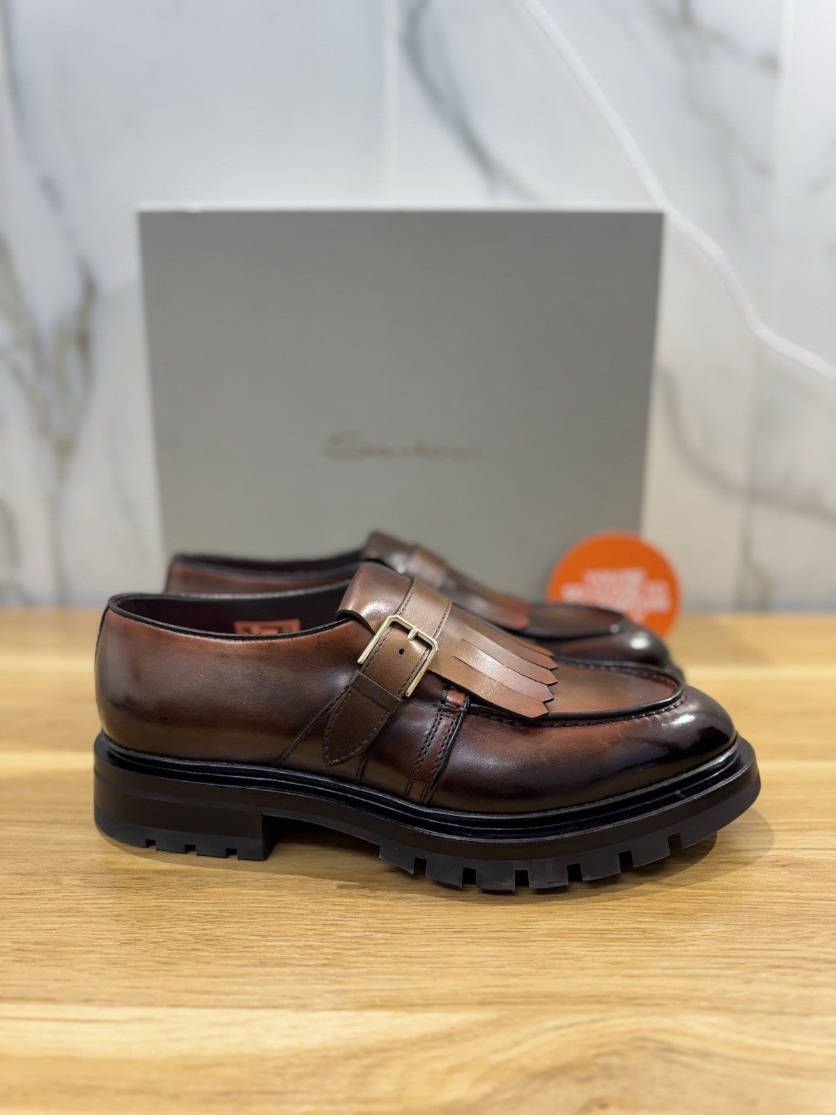 Santoni Mocassino Frangia Pelle Cuoio Anticato Luxury Santoni Scarpa Uomo 44