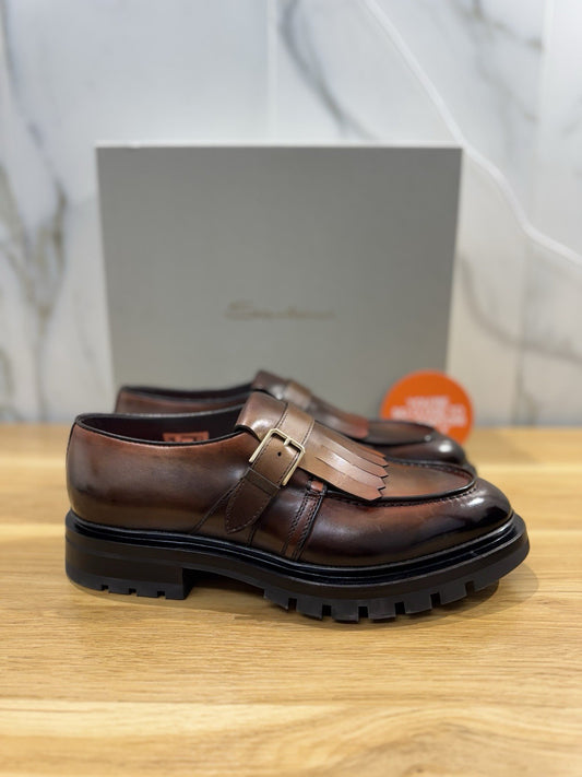 Santoni Mocassino Frangia Pelle Cuoio Anticato Luxury Santoni Scarpa Uomo 44