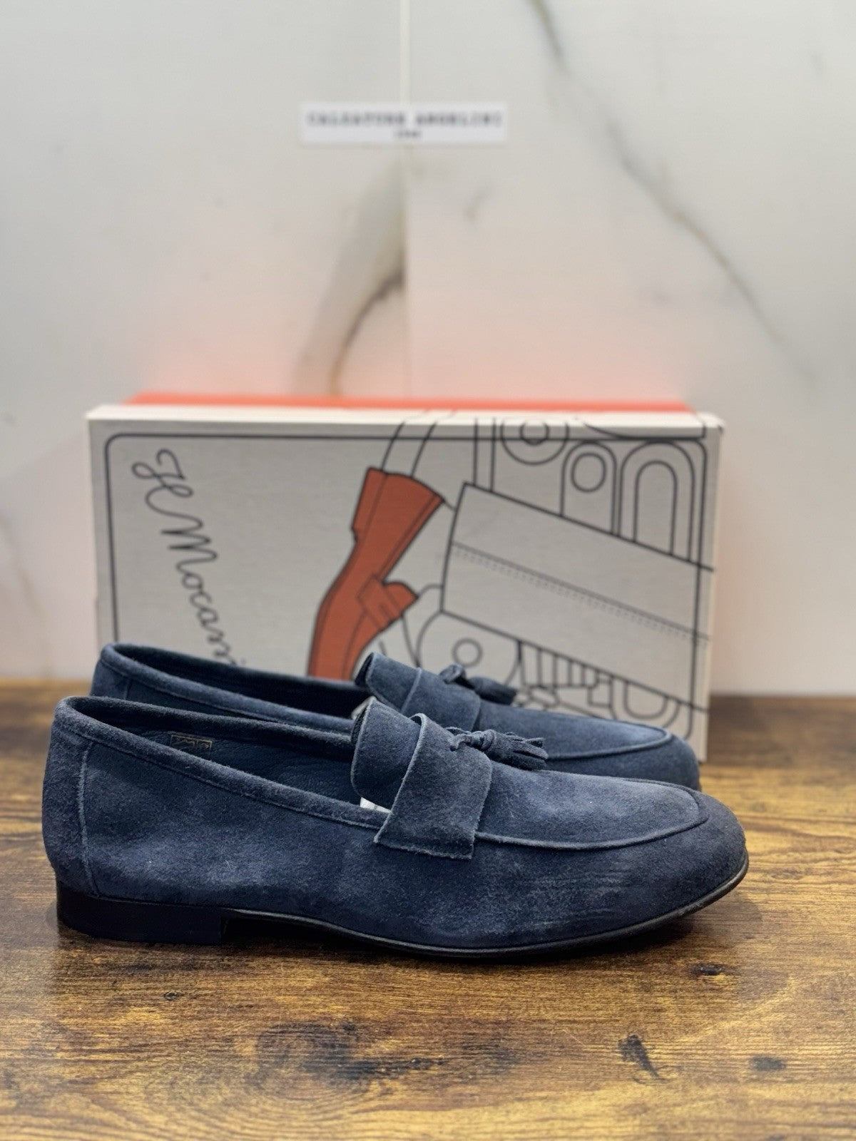 Il Mocassino Tasca Scarpa Suede  Blu 100% Fatta In Italia Mocassino Uomo 44