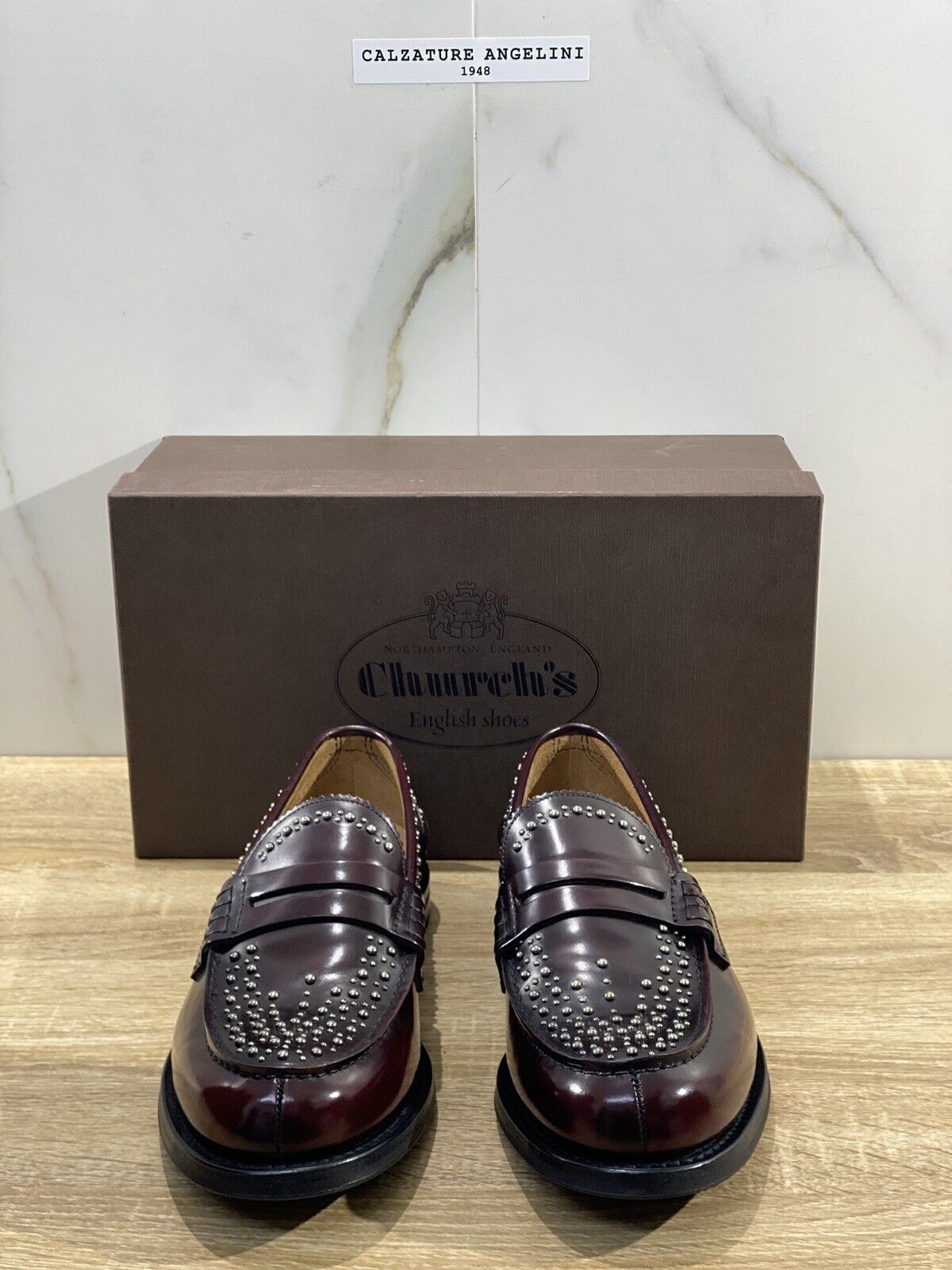 Church’s Mocassino Uomo pembrey met Pelle burgundy borchie limited Luxury 41.5