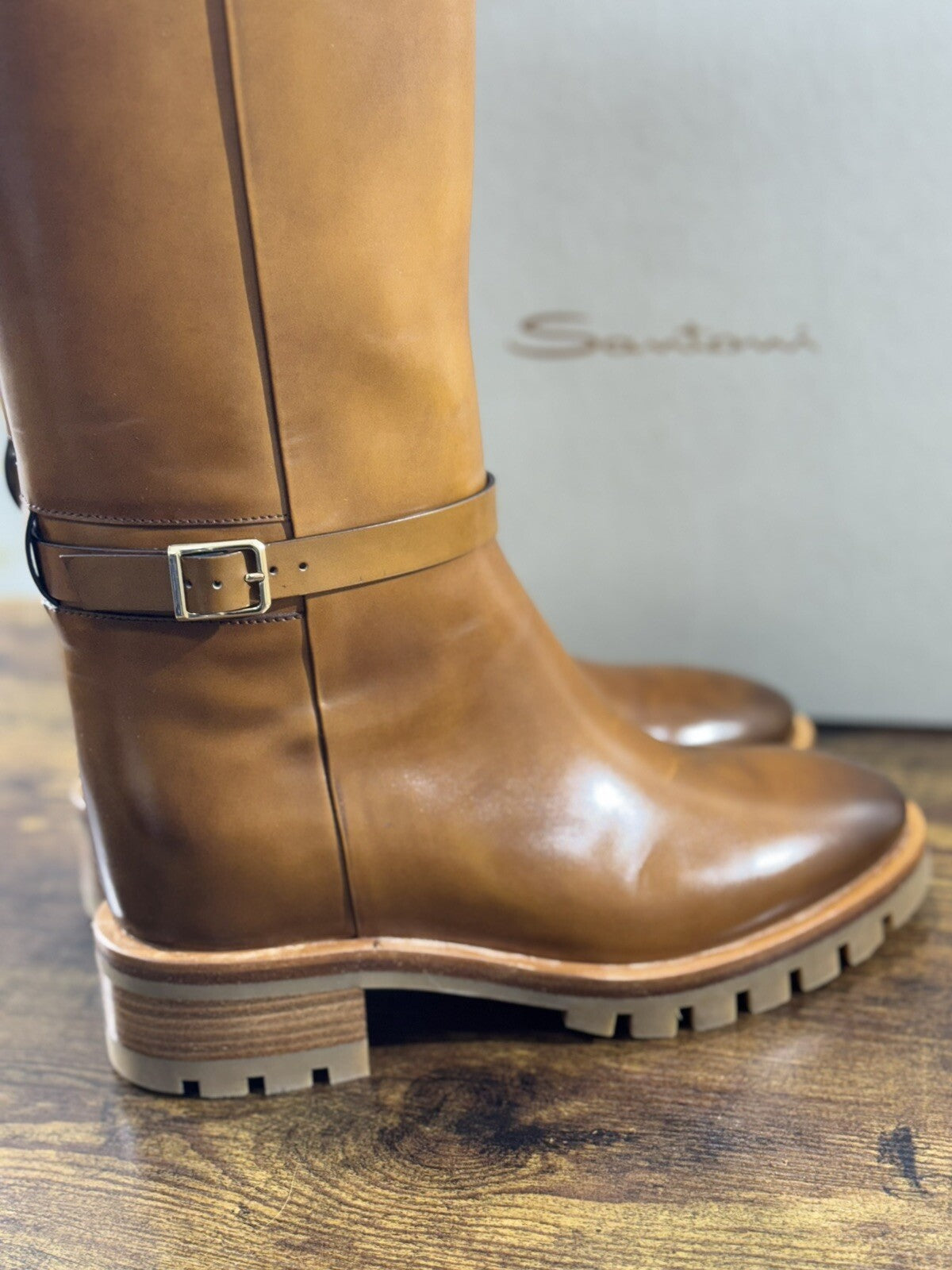 Santoni Stivali Donna In Pelle  Cuoio  Luxury Woman Boot Santoni 38