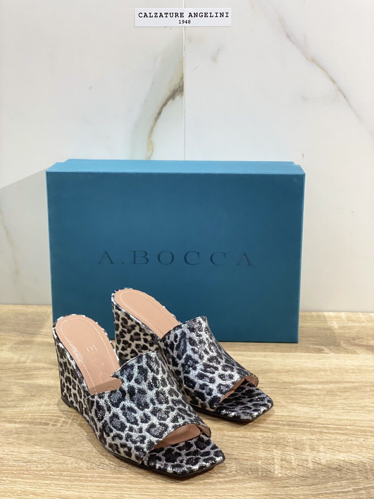 A.Bocca Sandalo Zeppa Donna Pelle Nero Glitter luxury woman Shoe  A.Bocca  39