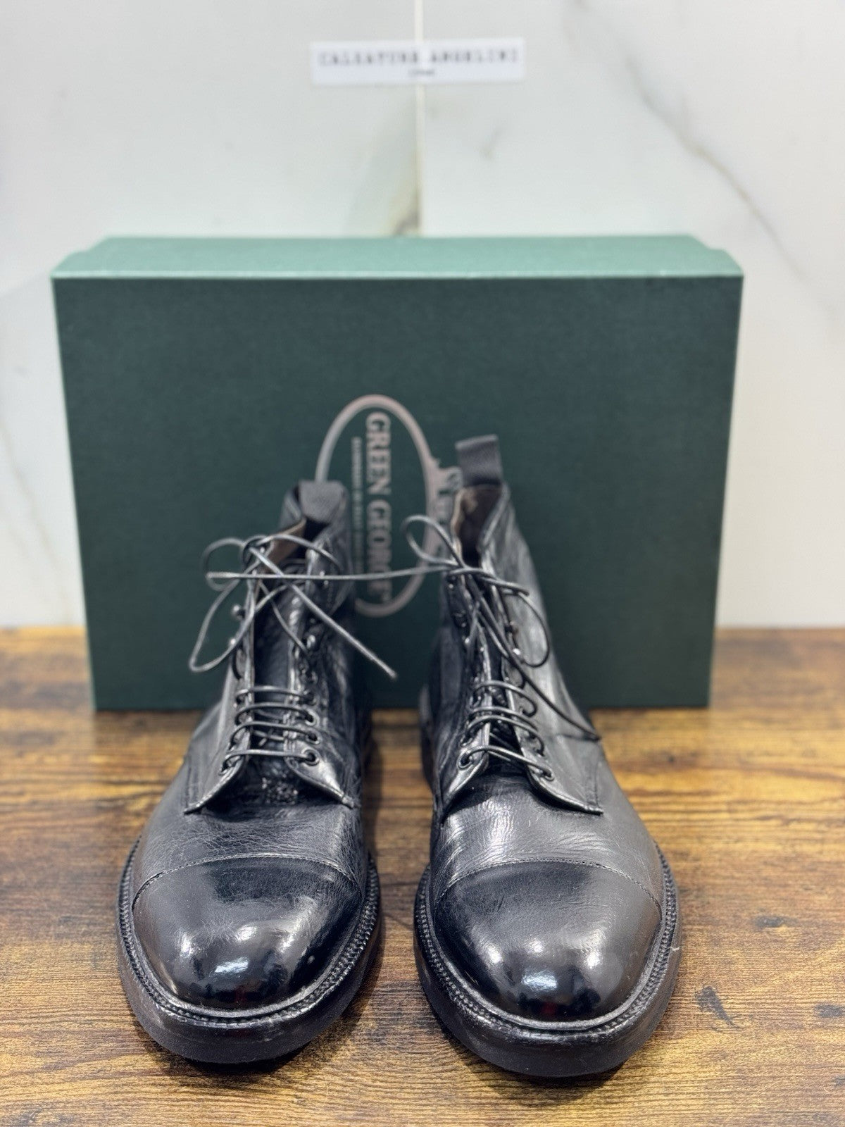 Green George Polacchino Pelle Nera Washed Casual Uomo 43.5