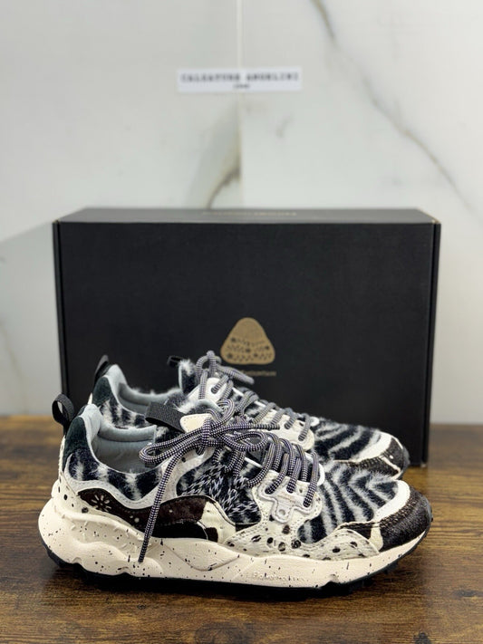Flower Mountain Yamano 3 White Black   Light Suede Pony  Causal Snekaer Donna 36
