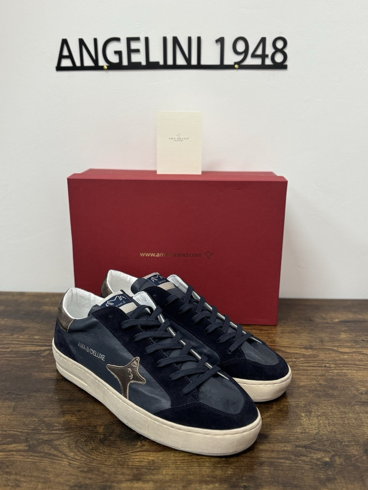 Ama Brand Sneaker Pelle Blu Casual Made In Italy Uomo 46