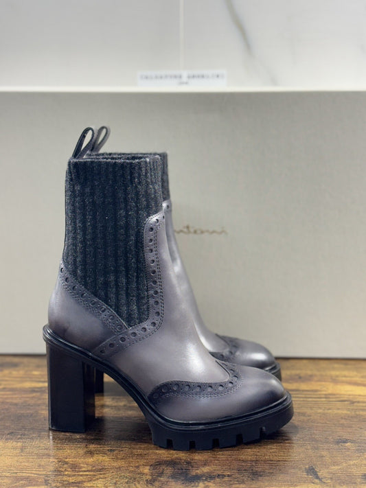 Santoni Tronchetto  Donna Pelle Grey   Casual Luxury Boot Woman Santoni 36