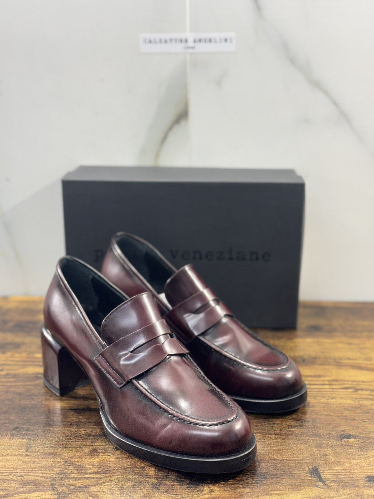 Poesie Veneziane Mocassino Donna Pelle Bordo’ Con Tacco   Casual Loafer 41