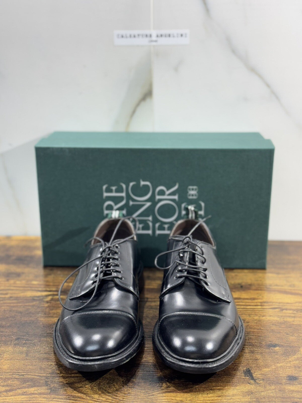 Green George derby nero in pelle polished luxury men  Doppio Cuoio 40.5