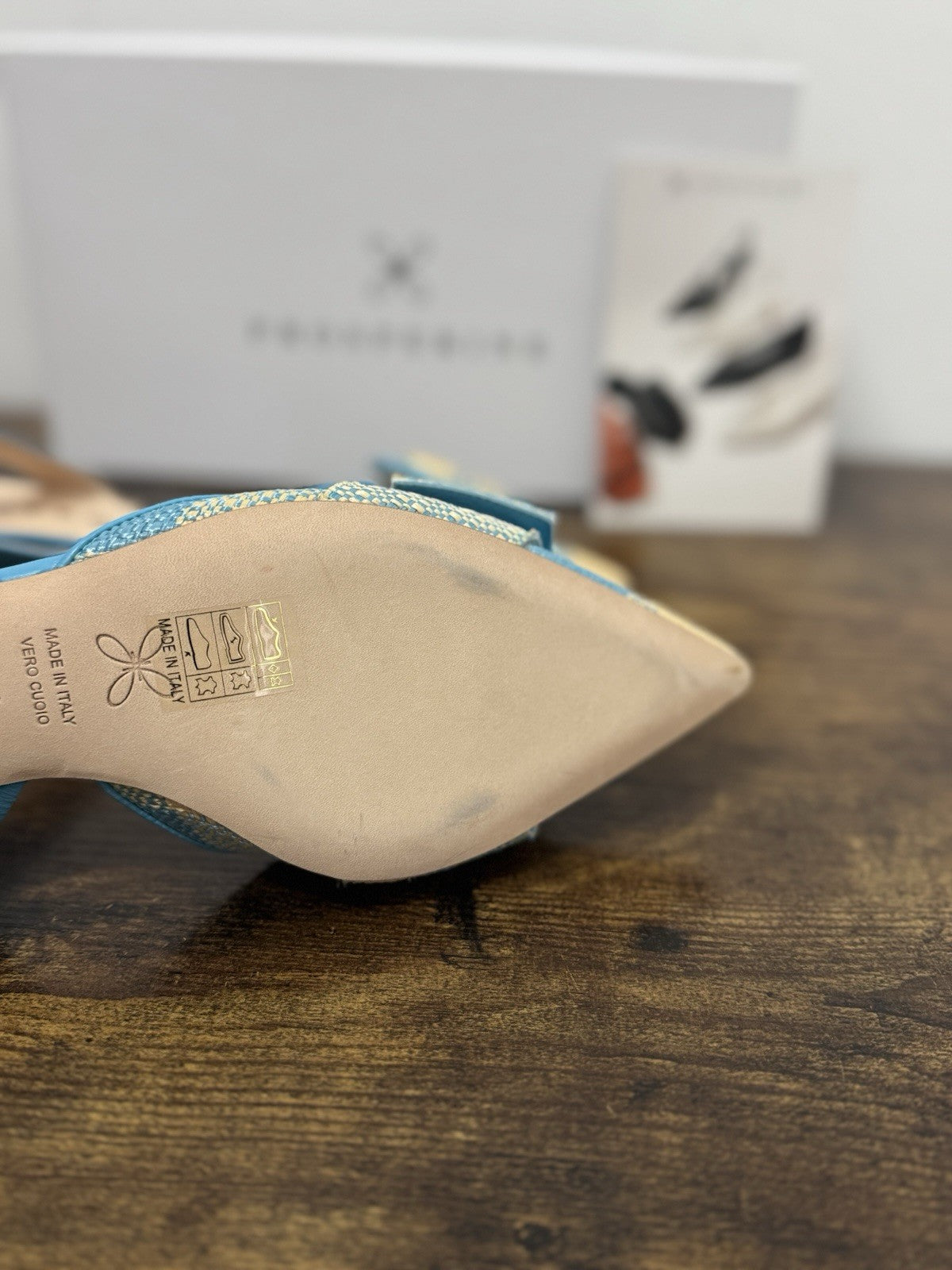 Prosperine Sling Back Pelle Raffia Celeste   Casual Prosperine Scarpa Donna 37