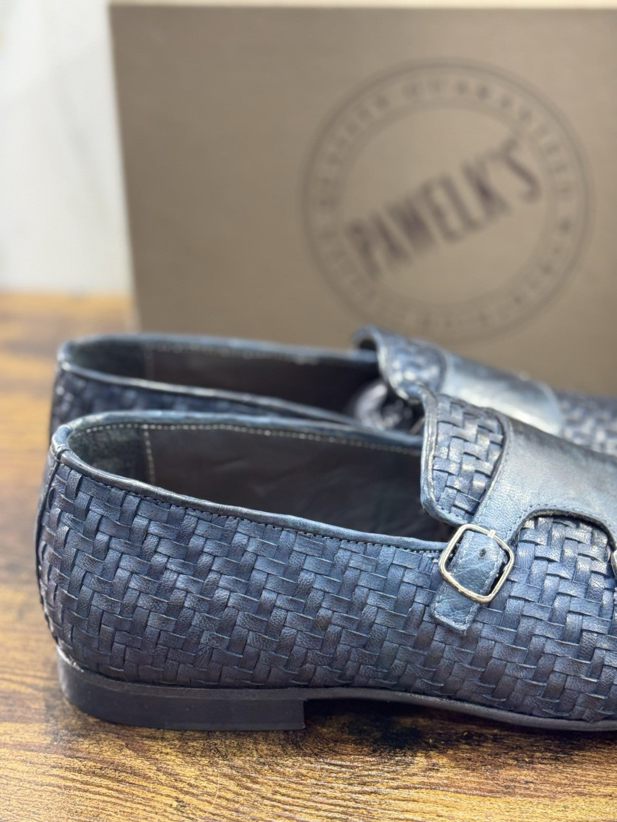 Pawelk’s Mocassino    Uomo Pelle Blu      Hand   Made  In Italy Intrecciato 44
