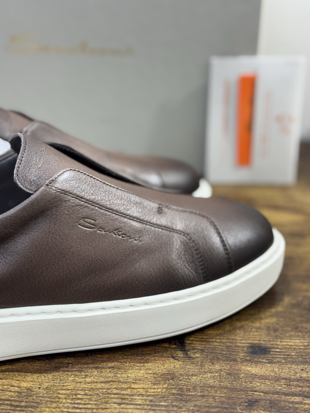 Santoni Sneaker No Lace Pelle Marrone Icon Santoni Scarpe Uomo 43.5