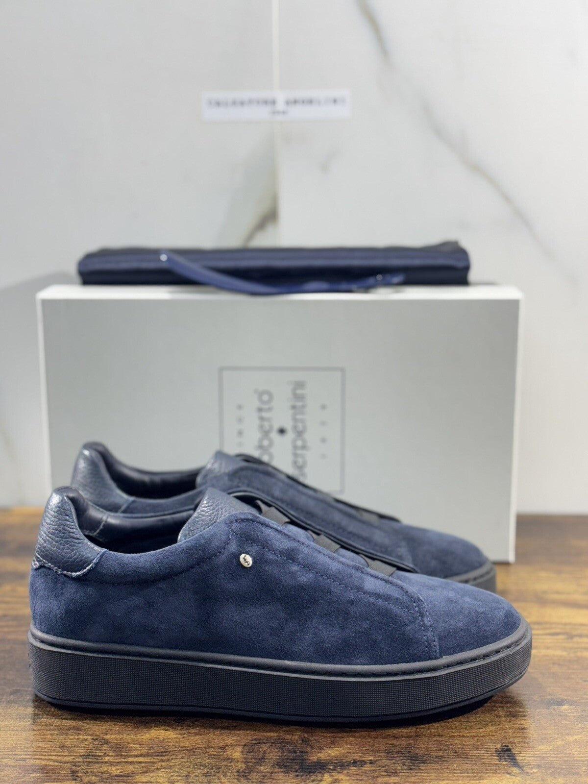 Roberto Serpentini Slip On  Pelle Blu Suede  Luxury Handmade Men Shoes 44