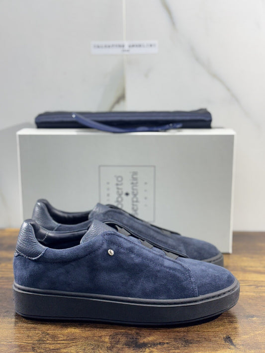 Roberto Serpentini Slip On  Pelle Blu Suede  Luxury Handmade Men Shoes 44