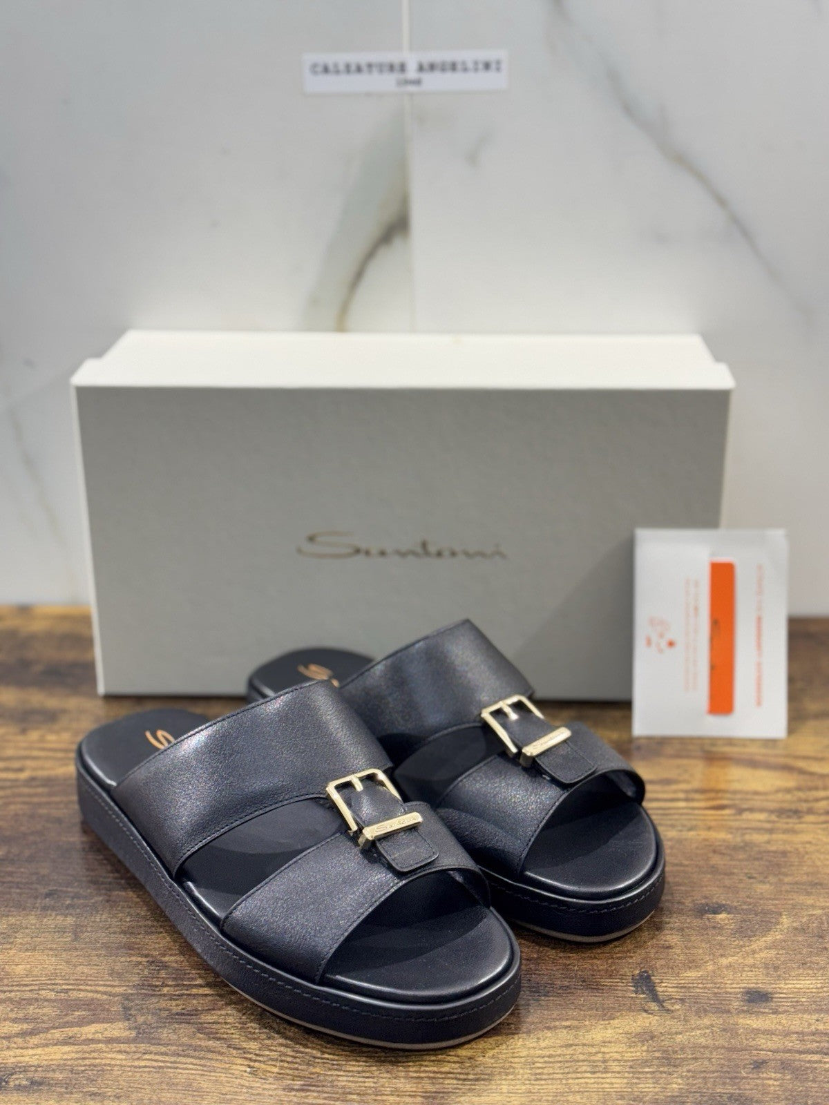 Santoni Arab Sandal Pelle Nero Luxury Santoni Sandali Uomo 42