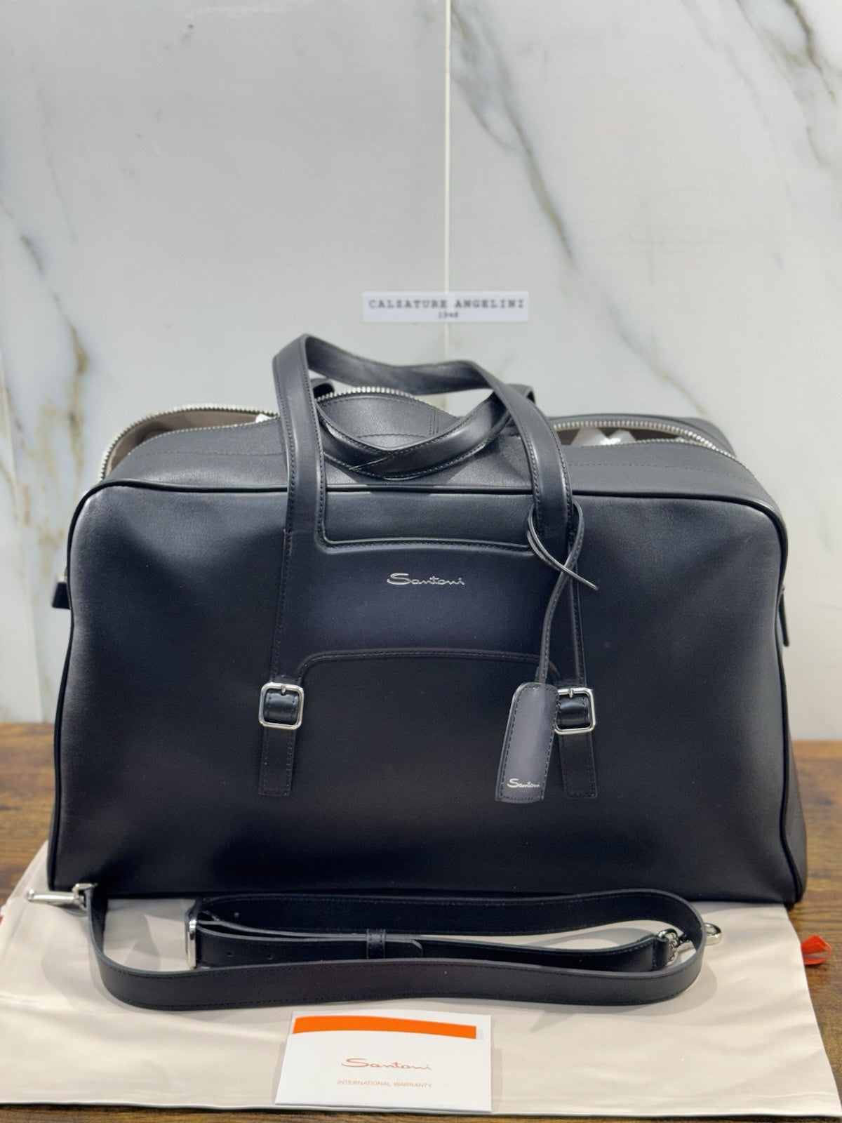 Borsone Weekend Viaggio Santoni Pelle Nero   Travel Bag Santoni Men Business