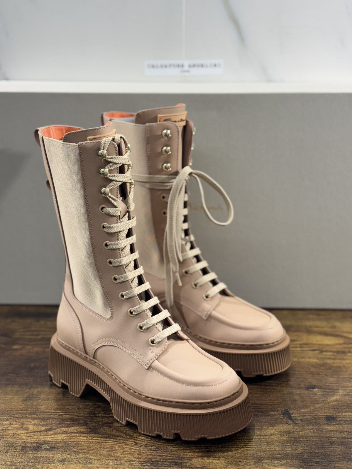Santoni Combat Boot Donna Pelle Beige Casual Luxury Boot Woman Santoni 36