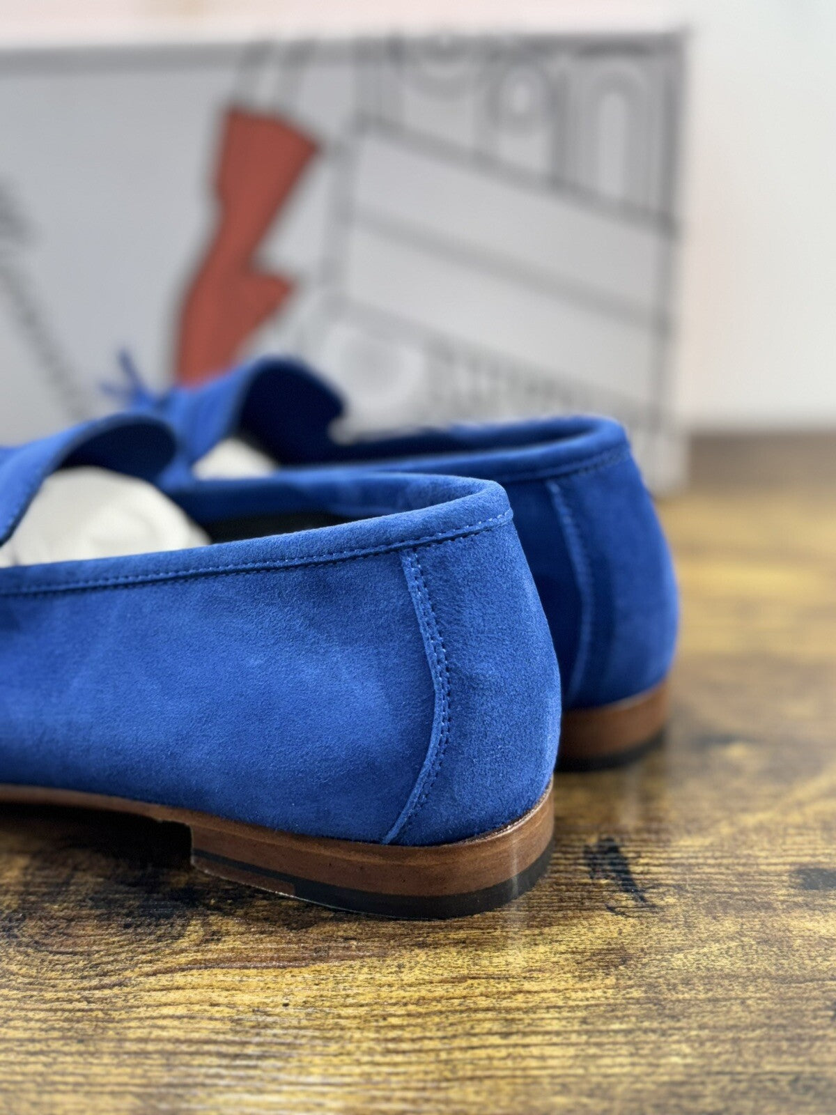 Il Mocassino Scarpa Uomo Modello Tasca In Suede Royal Blu  Luxury Men Shoes 43.5