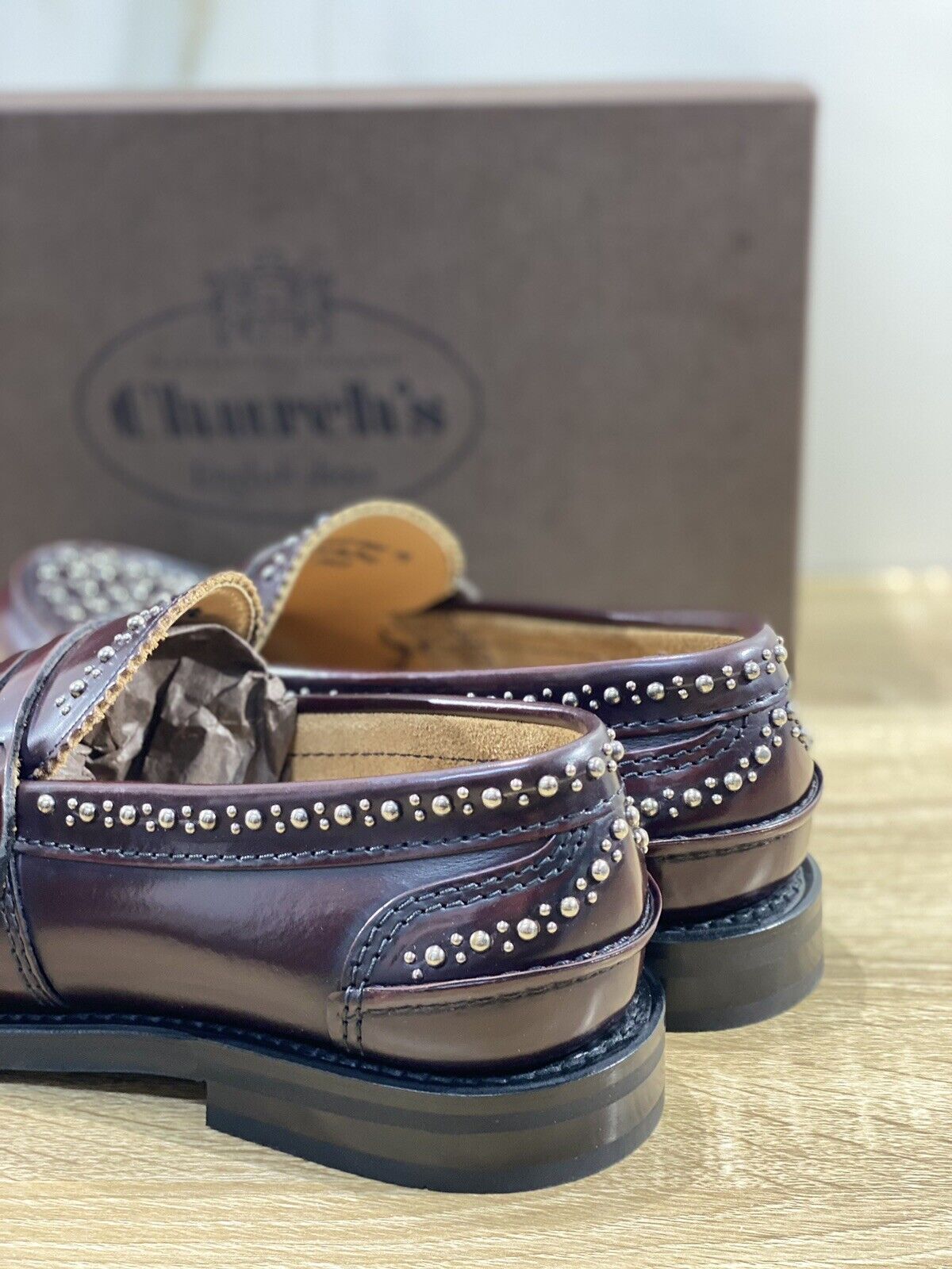 Church’s Mocassino Uomo pembrey met Pelle burgundy borchie limited Luxury 41.5