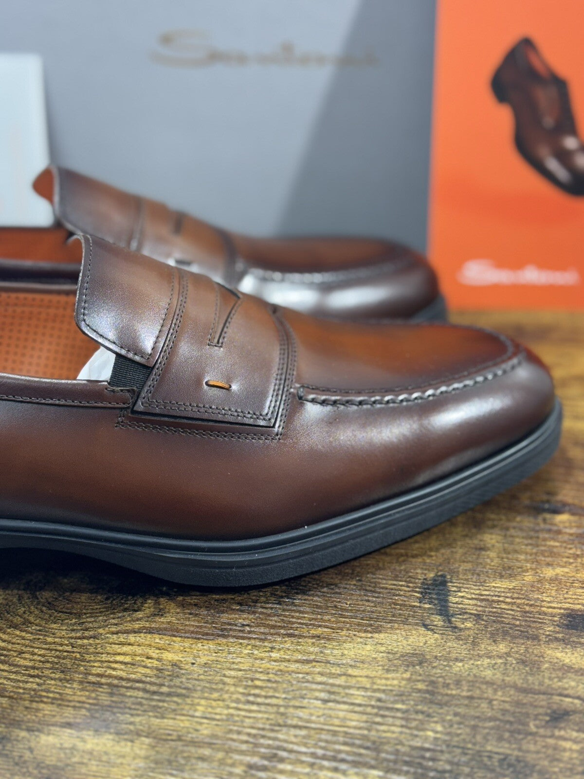 Santoni Scarpa Uomo Mocassino   Pelle Brown   Luxury  Santoni Extra Light 44.5
