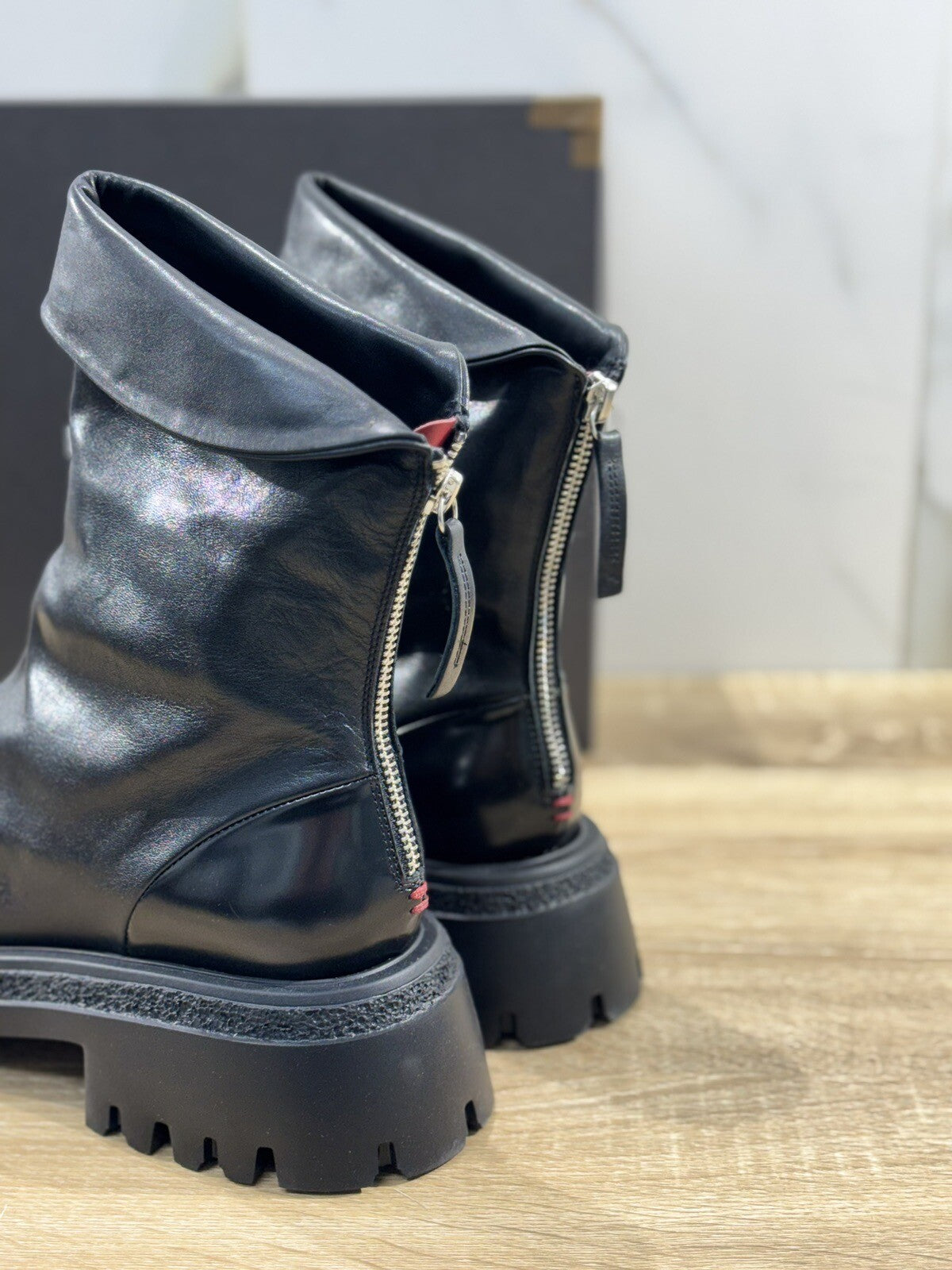 HALMANERA Biker Donna Rama Pelle Nera Extra Light Casual Handmade Boot 41