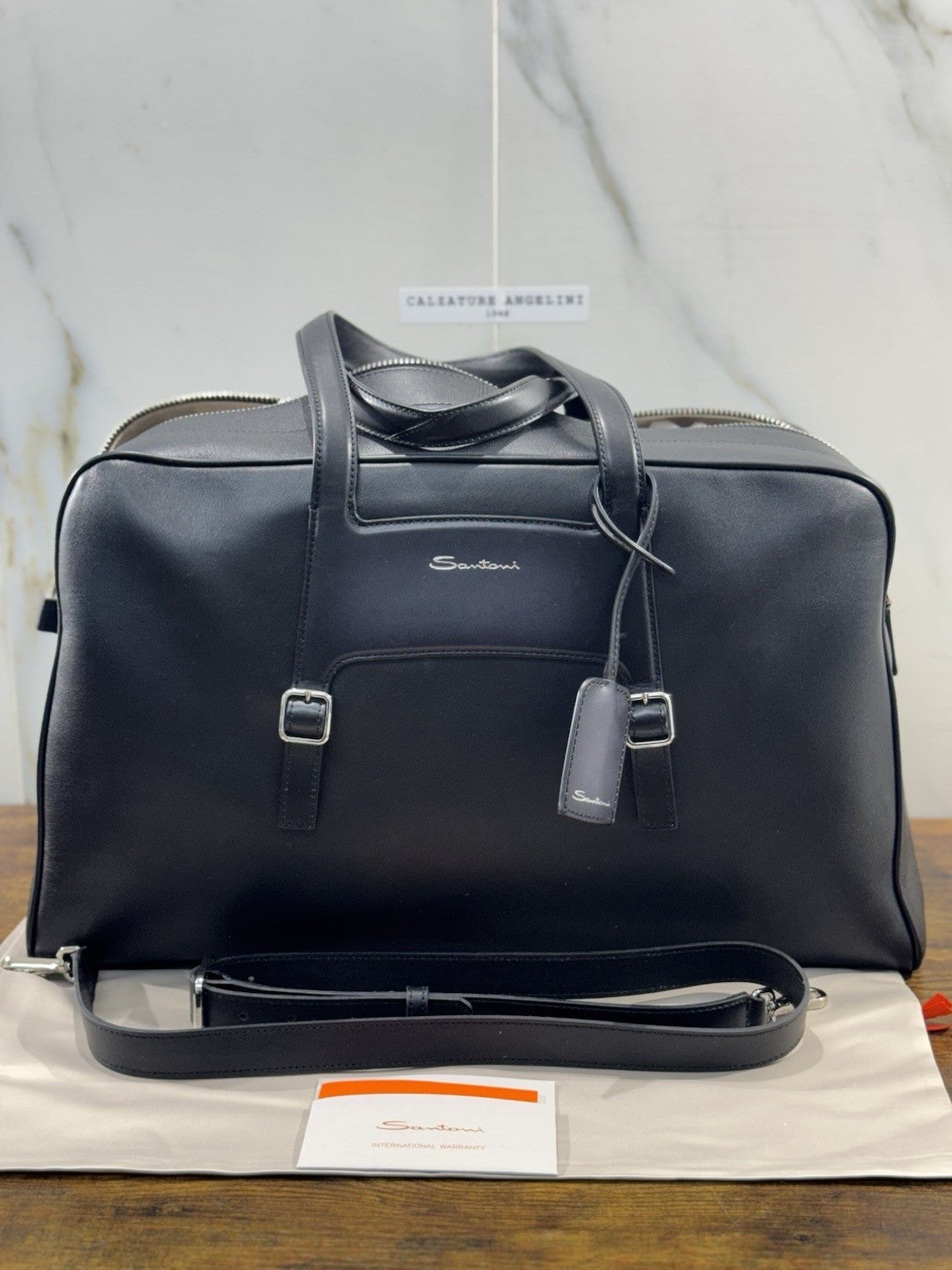 Borsone Weekend Viaggio Santoni Pelle Nero   Travel Bag Santoni Men Business