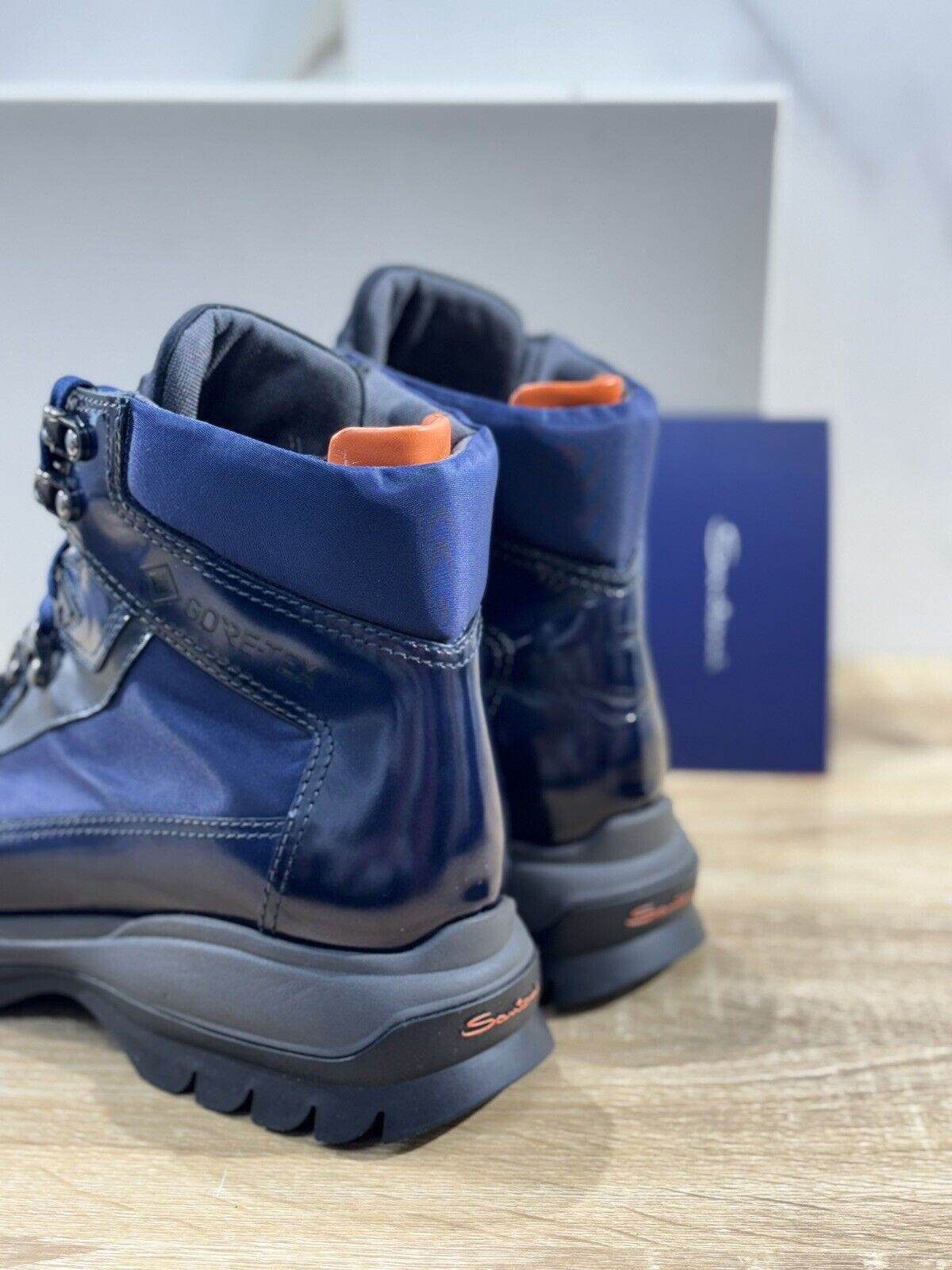 Santoni Stivaletto Uomo Mountain Boot  Pelle Blu  Luxury Men Boot Gore Tex 44