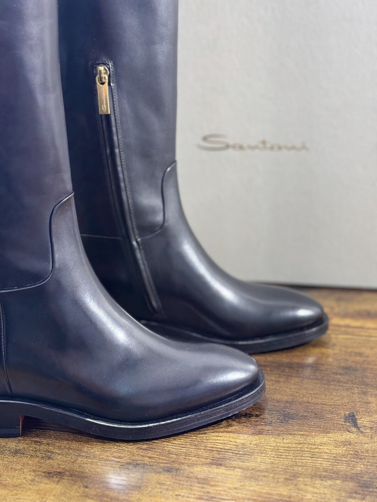 Santoni Stivali Donna In Pelle Anticata A Mano Luxury Woman Boot Santoni 37.5