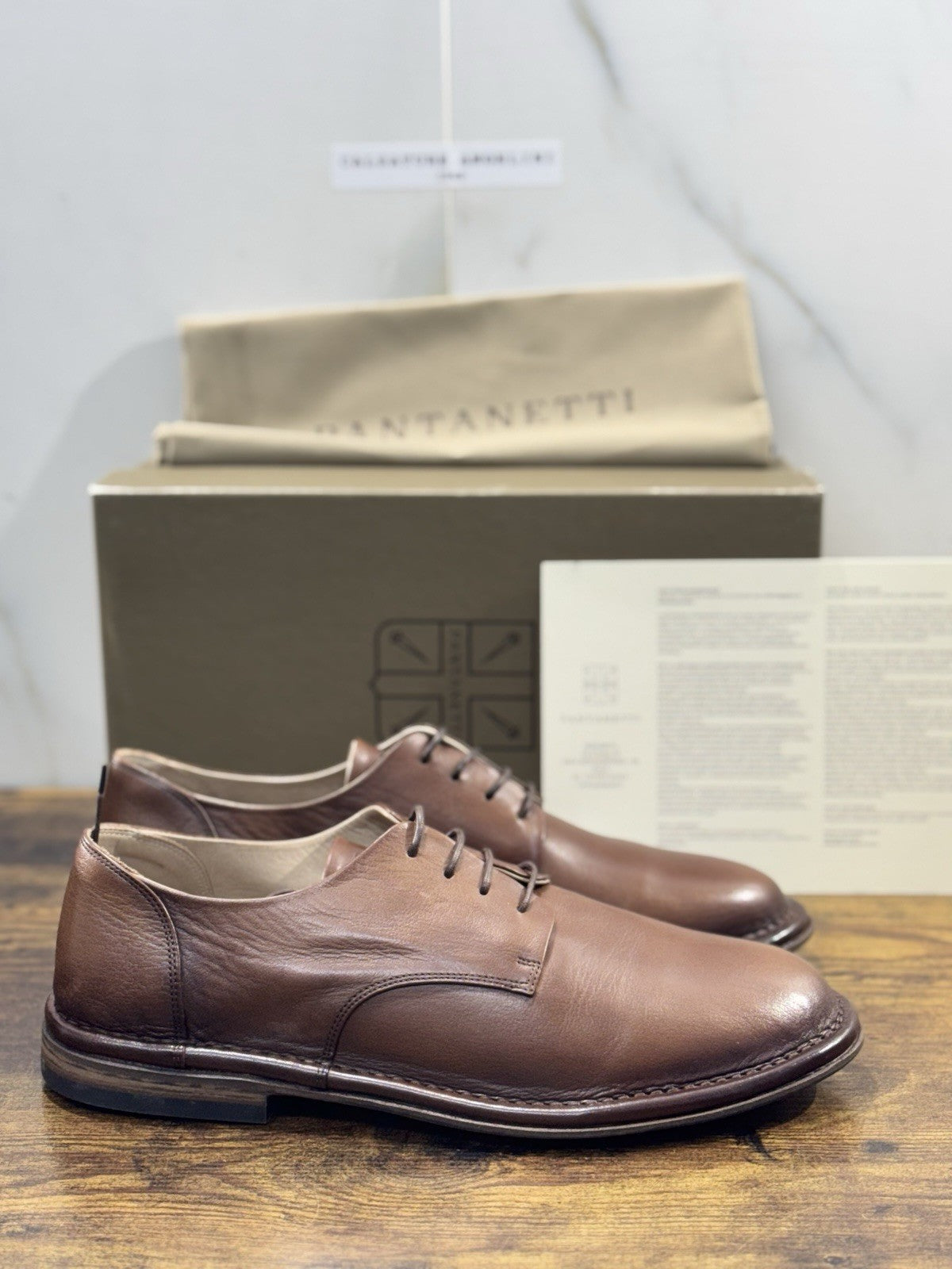 Pantanetti Derby   Pelle Mandorla   Fondo Cuoio Handmade In Italy Uomo 43