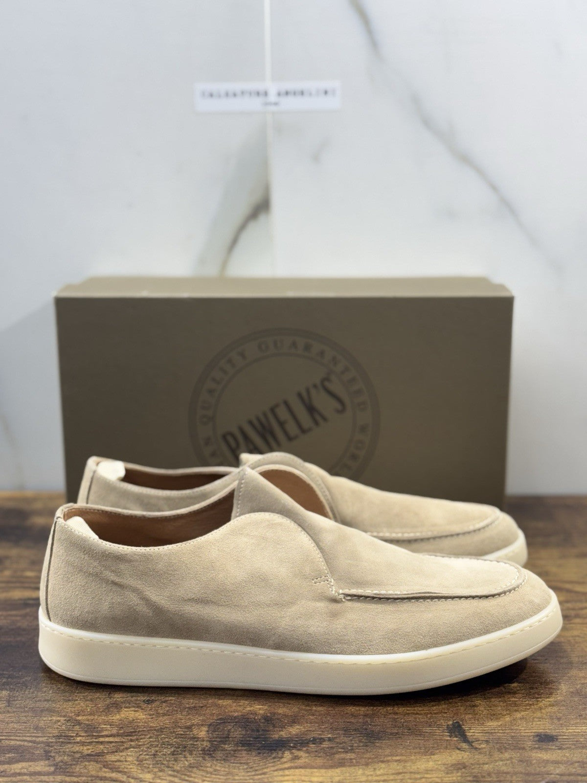 Pawelk’s Mocassino Slip On Suede Beige    Made  In Italy Ultra Flexible Uomo 45