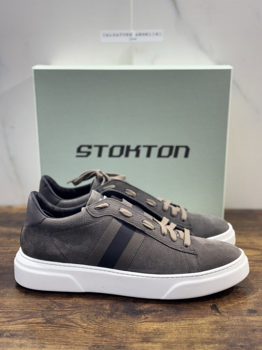 Stokton Sneaker Pelle Nabuk Grey 100% Made In Italy Uomo 45
