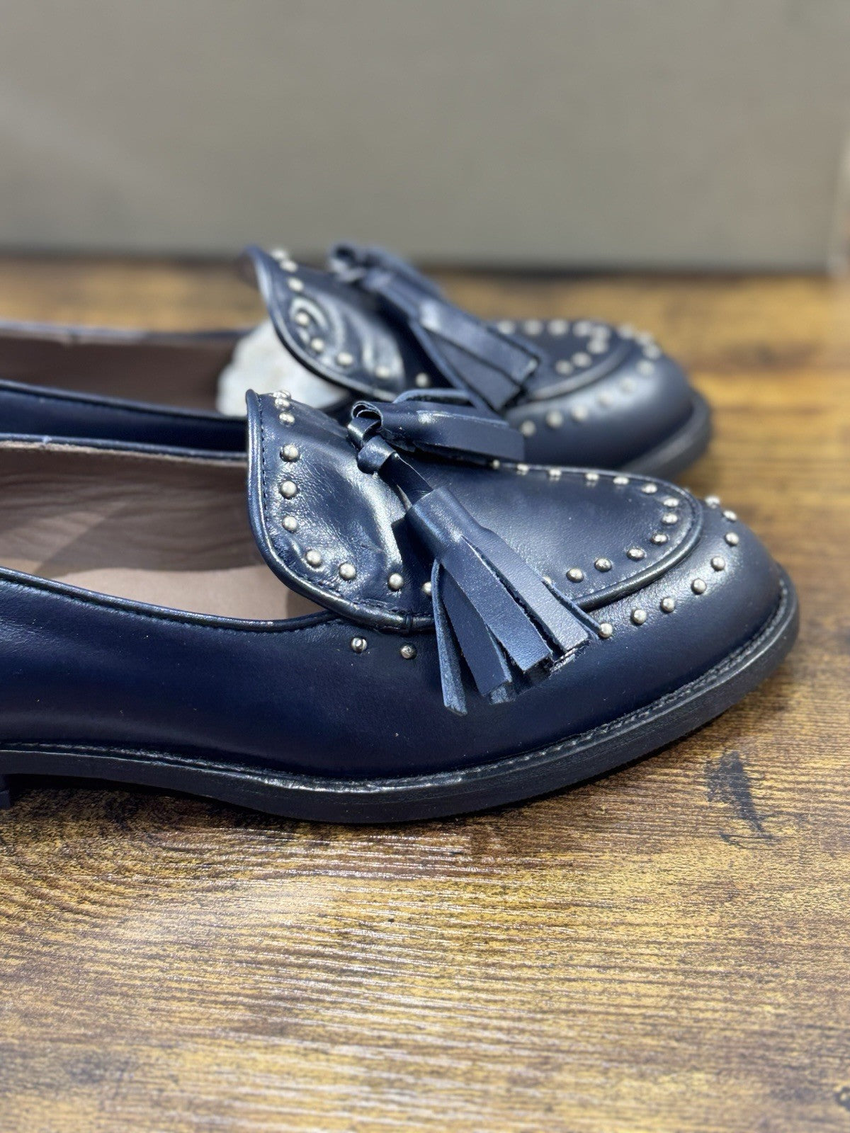 Duccio Del Duca Mocassino   Pelle Blu Borchie    Made In Italy Donna 40
