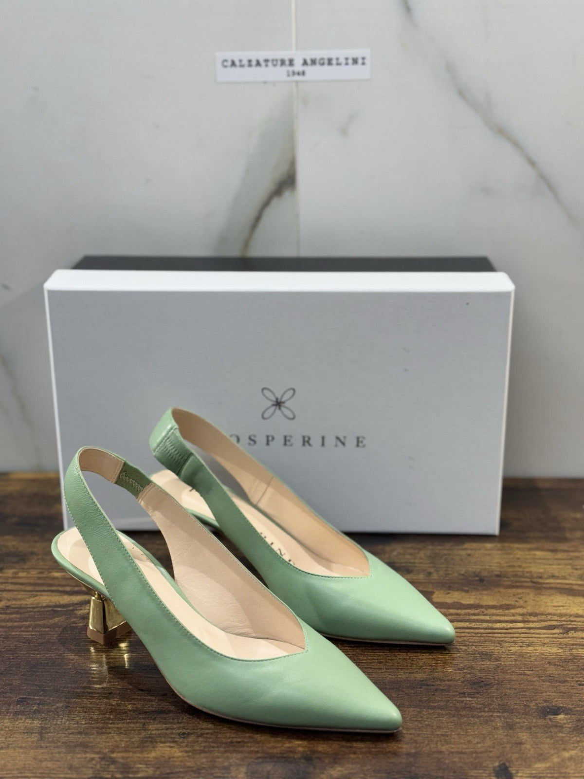 Prosperine Sling Back Pelle Verde Tacco Oro Donna 36