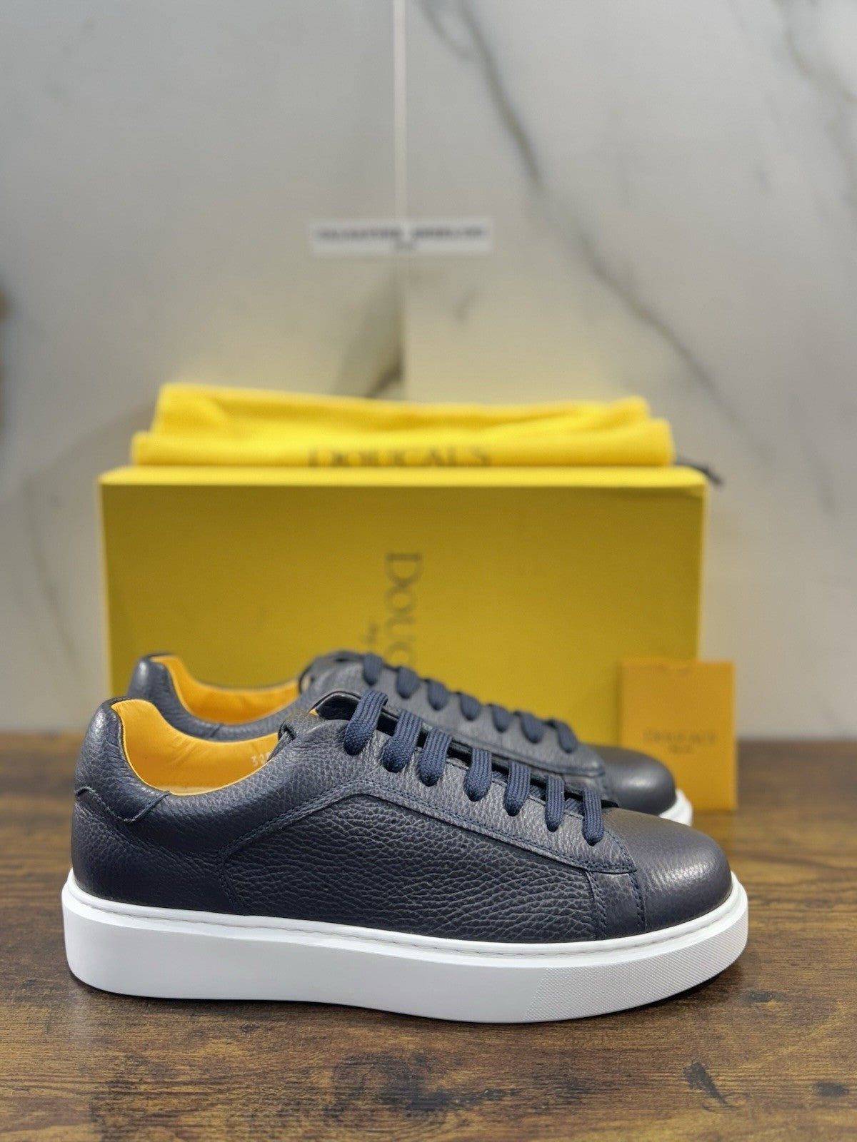 Doucal’s Sneaker Uomo Memory Foam Blu  PelleLuxury Men Doucal’s Extra Light 41.5