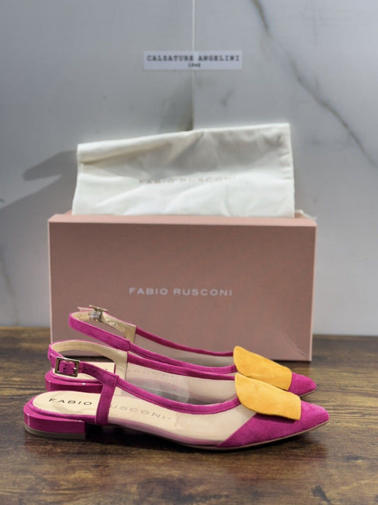 Fabio Rusconi Sling Back  Donna Suede Fuxia   Fully Made In Italy Fondo Cuoio 37