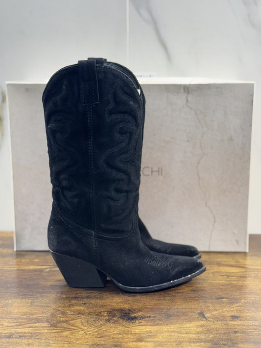 Elena Iachi Stivale Donna Texano Suede Nero Con Tacco Causal Boot 37