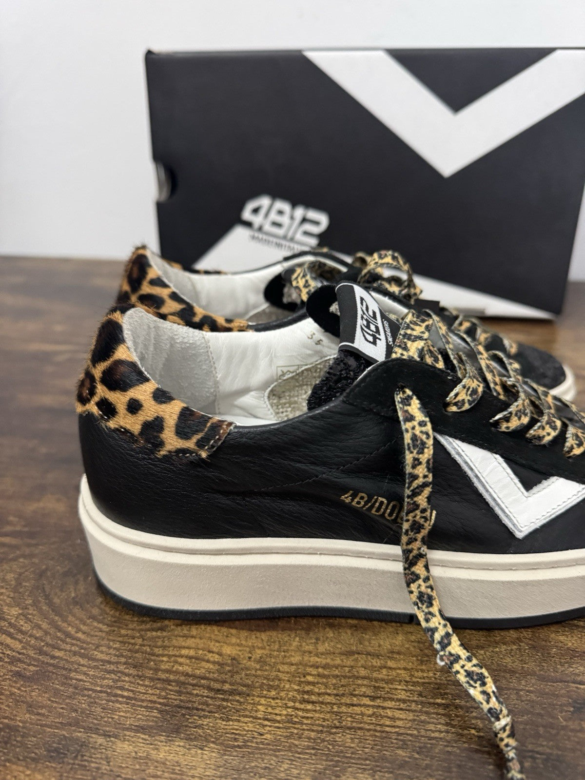 4B12 Sneaker Evo Pelle Nera  Leopard Casual Scarpa Donna 35