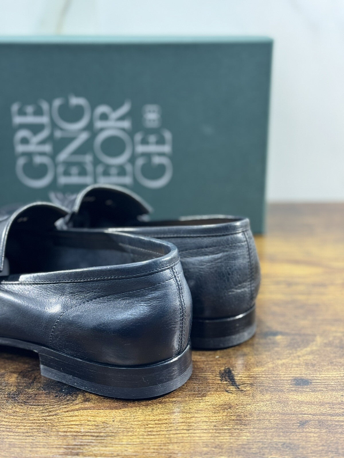 Green George Scarpa Uomo Mocassino   Pelle Blu    Luxury Handmade 41.5