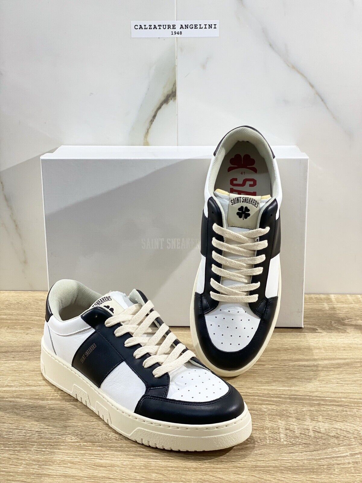 Saint Sneakers Uomo Tennis Pelle Bianco Nero Casual 42