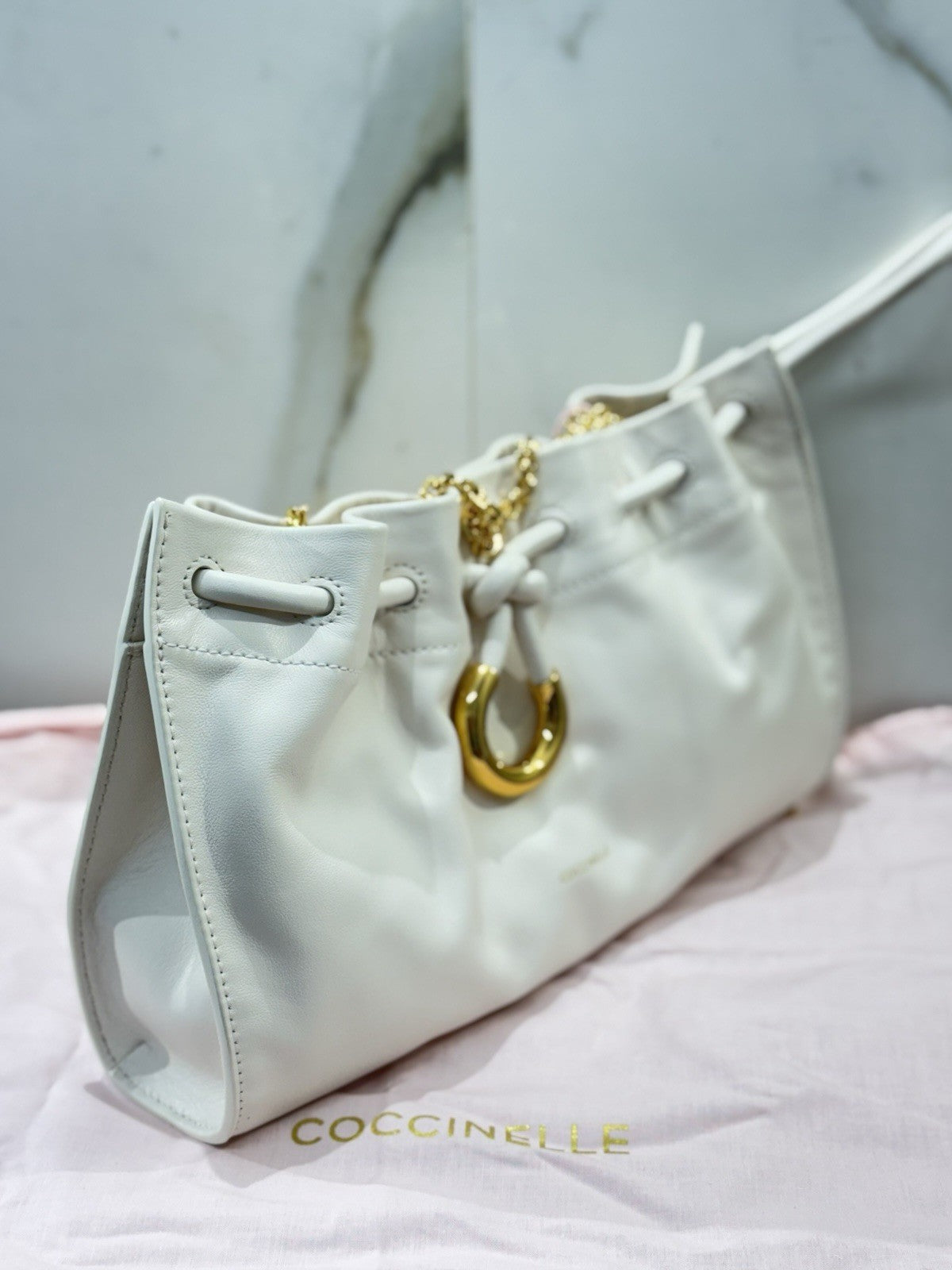 Coccinelle Borsa  Isabela Bianca  100% Pelle Made In Italy Donna Tracolla Oro