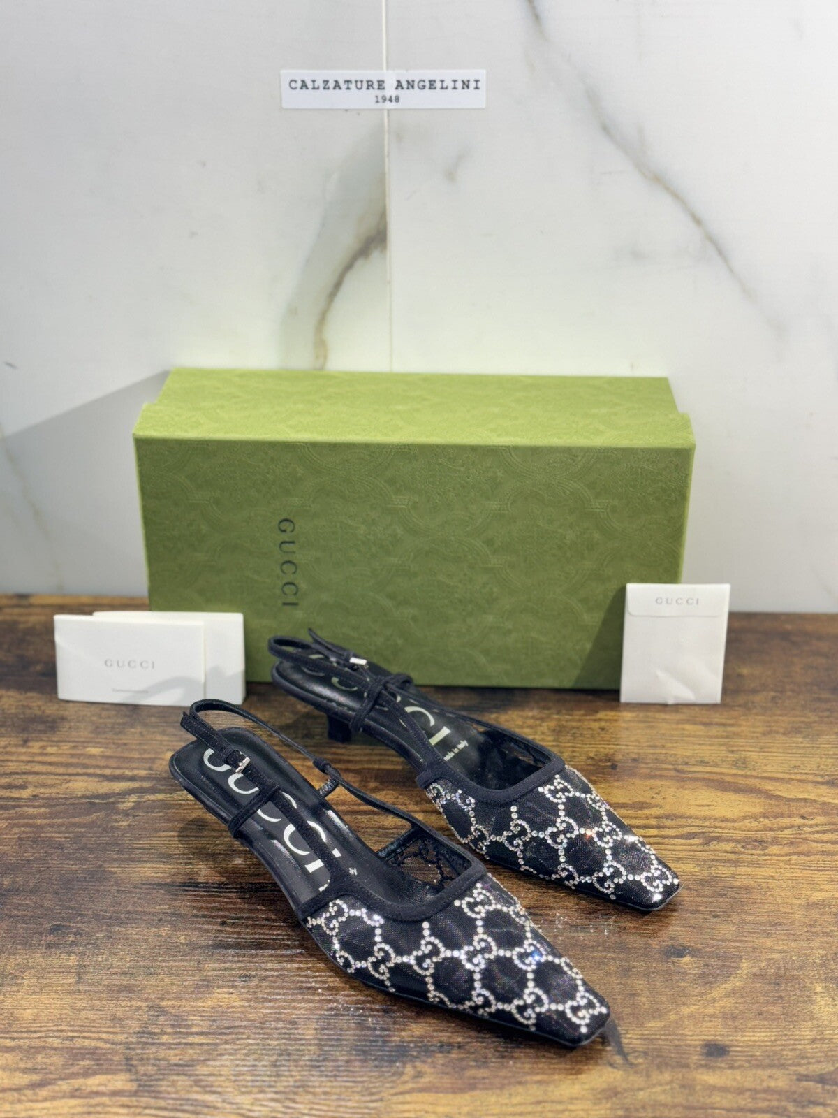 Gucci Slingback Donna GG Crystal Nero Luxury Woman Gucci Shoes 38